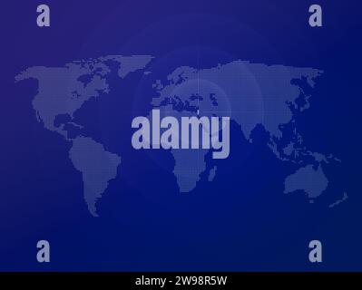 Dotted halftone world map with the country of Israel highlighted. Modern and clean world map on a blue color gradient background. Stock Photo