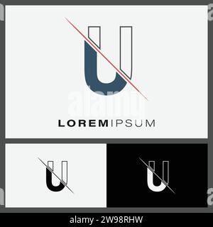 Letter U cutting logo icon with line cut in the middle. Creative alphabet U monogram logo design. Fashion icon design template Stock Vector