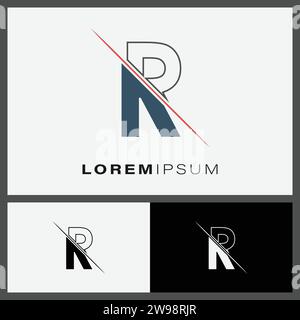 Letter R cutting logo icon with line cut in the middle. Creative alphabet R monogram logo design. Fashion icon design template Stock Vector
