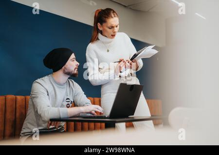 Successful business team discussing market analysis and financial planning Stock Photo