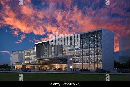 3D RENDER OF SHOPPING MALL BUILDINGS EXTERIOR Stock Photo