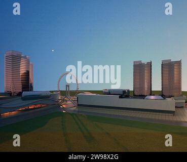 3D RENDER OF SHOPPING MALL BUILDINGS EXTERIOR Stock Photo