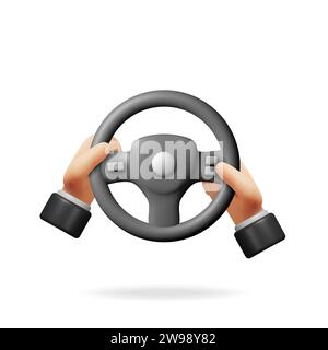 3D Car Steering Wheel in Hands Isolated. Stock Vector
