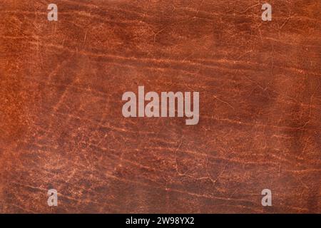 Background is made of brown genuine leather. Abstraction. Stock Photo
