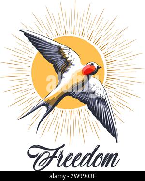 Flying swallow color tattoo Stock Vector