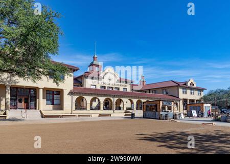 Fort Worth, Texas - November 5, 2023: old historic  building of life stock exchange located in the famous Stockyardsin Ft Worth, Texas, USA. Stock Photo
