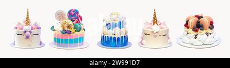 Assorted mini cupcakes on a cake stand against a pink background Stock Photo