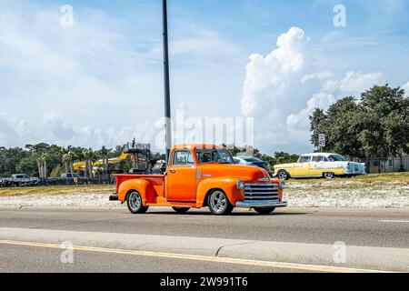 Gulfport, MS - October 05, 2023: Wide angle front corner view of a 1950 Chevrolet Advance Design 3100 Pickup Truck at a local car show. Stock Photo