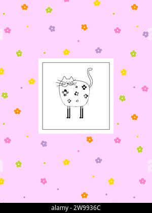 Hand drawn cat on floral background Stock Vector