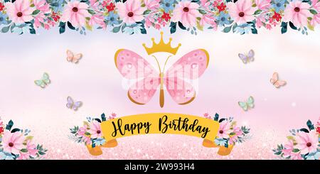 Butterfly Themed Birthday Banner Stock Vector