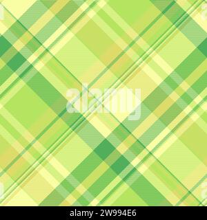 Iconic seamless fabric vector, thin plaid pattern background. Olive check texture tartan textile in green and lime colors. Stock Vector