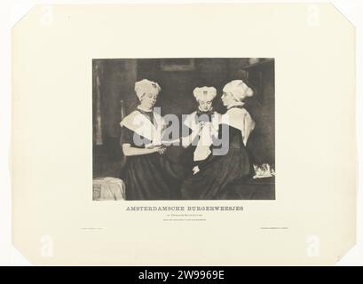 Three girls from the Amsterdam Burgerweeshuis, H. Kleinmann & Co, 1894 - 1895 photograph Photo reproduction of the painting three girls from the Amsterdam civilian orphanage of Thérèse Schwartze. Amsterdam paper. cardboard collotype picture, painting Stock Photo