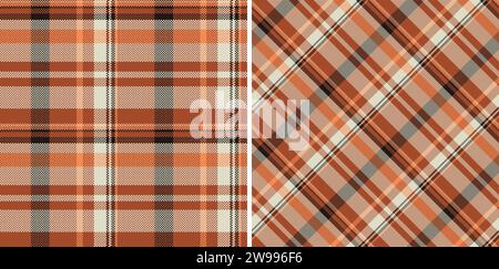 Check vector texture of plaid fabric seamless with a background tartan pattern textile set in halloween colors. Stock Vector