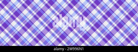 Table cloth plaid check pattern, scrap textile fabric tartan. Wide background seamless vector texture in violet and light color. Stock Vector