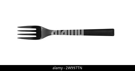 Black plastic fork isolated on white background. With clipping path Stock Photo