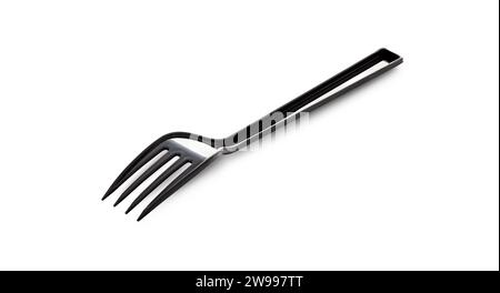 Black plastic fork isolated on white background. With clipping path Stock Photo