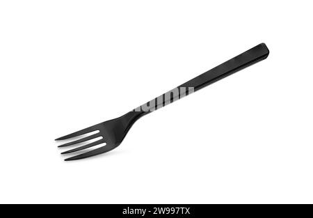 Black plastic fork isolated on white background. With clipping path Stock Photo