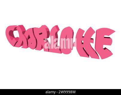 Charlotte Text 3D Rendering Typography Graffiti Logo Symbol, suitable for use on clothing t shirt, jewelry necklaces, birthday souvenirs, engagements Stock Vector
