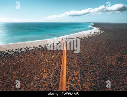 An aerial view of Shell Beach in the Shark Bay region of Western Australia Stock Photo