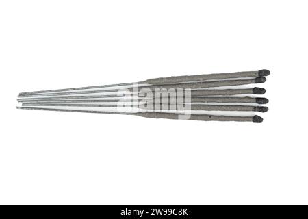 Top view of unlit sparklers on a white background. Copy space. Stock Photo