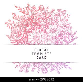 Greeting card with flowers, herbs, leaves. Invitation for weddings, birthdays and other holidays Stock Vector