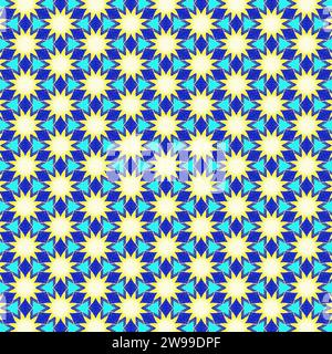 An illustration of seamless kaleidoscopic patterns on a blue background Stock Photo