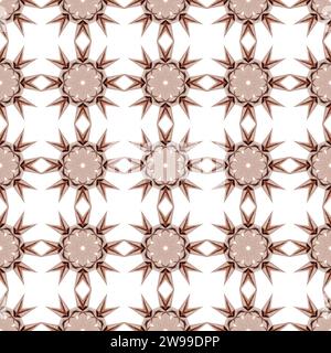 An illustration of seamless kaleidoscopic brown patterns on a white background Stock Photo