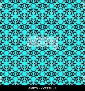 An illustration of seamless kaleidoscopic patterns on a blue background Stock Photo