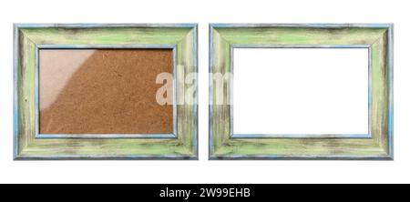 Wooden frame with scuffs for photographs and paintings on an isolated background Stock Photo