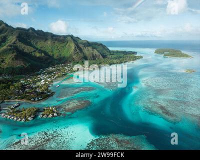 Aerial View Of Mo orea Island With Its Lush Green Mountains Turquoise Aerial View Of Mo orea Island With Its Lush Green Mountains Turquoise