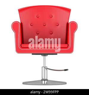 Red Hydraulic Barber Chair Salon, leather. 3D rendering isolated on white background Stock Photo