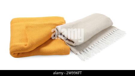 Two soft warm blankets isolated on white Stock Photo