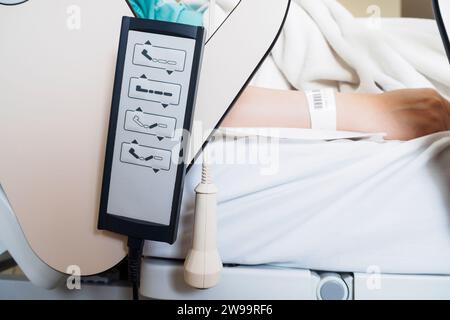 Remote control button of patient bed in the hospital Stock Photo
