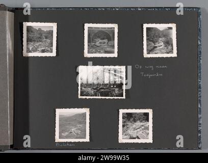 Bruggen, Anonymous, 1938 - 1939 photograph Album magazine with six photos of bridges and landscapes en route. Part of the family album by Jet Vonk from Celebes. Celebes photographic support. cardboard gelatin silver print outing, pleasure trip. bridge Celebes Stock Photo