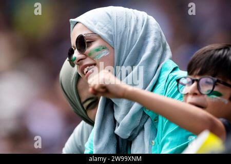 Melbourne, Australia, 26 December, 2023. A Pakistani fan cheers during Day 1 of the Boxing Day Test - Day 1 match between Australia and Pakistan at the Melbourne Cricket Ground on December 26, 2023 in Melbourne, Australia.  Credit: Dave Hewison/Speed Media/Alamy Live News Stock Photo