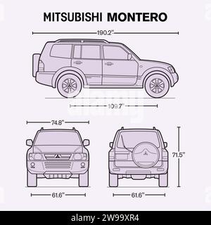 2003 Mitsubishi Montero car blueprint Stock Vector