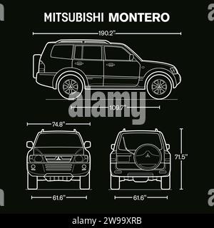 2003 Mitsubishi Montero car blueprint Stock Vector