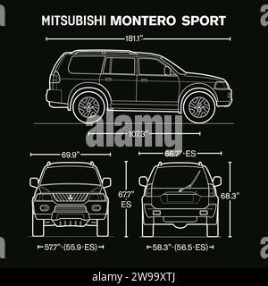 2003 Mitsubishi Montero Sport car blueprint Stock Vector