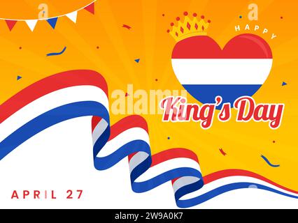 Happy Kings Netherlands Day Vector Illustration on 27 April with Waving Flags and Ribbon in King Celebration Flat Cartoon Background Design Stock Vector