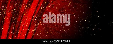 Dark red grunge glossy stripes abstract background with golden particles. Retro vector banner design Stock Vector