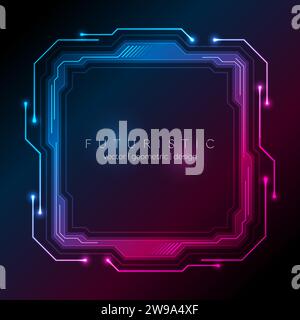 Neon blue purple technology frame with circuit board lines. Futuristic geometric vector design Stock Vector