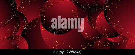 Dark red circles with golden dots abstract background. Vector banner design Stock Vector