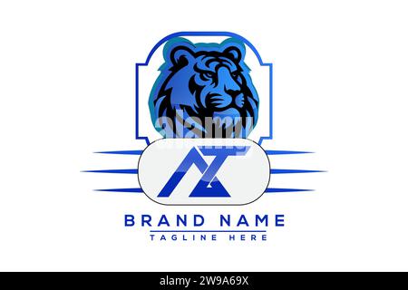 AT Tiger logo Blue Design. Vector logo design for business. Stock Vector