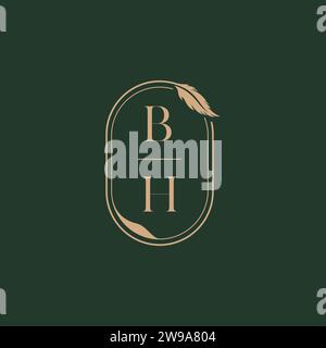 BH feather concept wedding monogram logo design ideas as inspiration Stock Vector