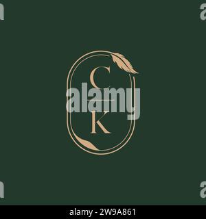 CK feather concept wedding monogram logo design ideas as inspiration Stock Vector