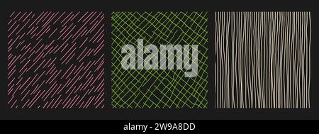 Set of hand drawn pencil line texture with different patterns. Trendy illustration. Stock Vector