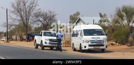 Gaborone, Botswana, 9.18.2023 botswana police car and officer on the streets checking suspicious activity, editorial Stock Photo