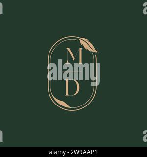MD feather concept wedding monogram logo design ideas as inspiration Stock Vector
