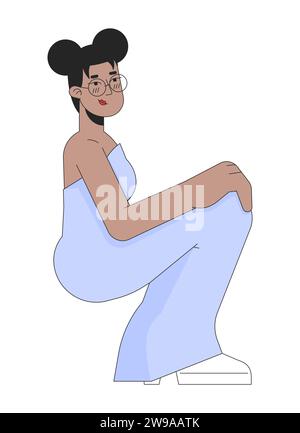 Prom evening wear african american girl 2D linear cartoon character Stock Vector