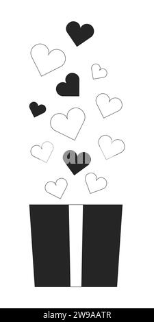 Bunch hearts gift box black and white 2D line cartoon object Stock Vector